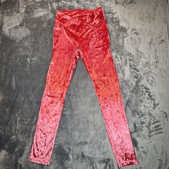 Fabletics Women's Sz L Crushed Velour Velvet Crossover Leggings Raspberry Red - Picture 2 of 8